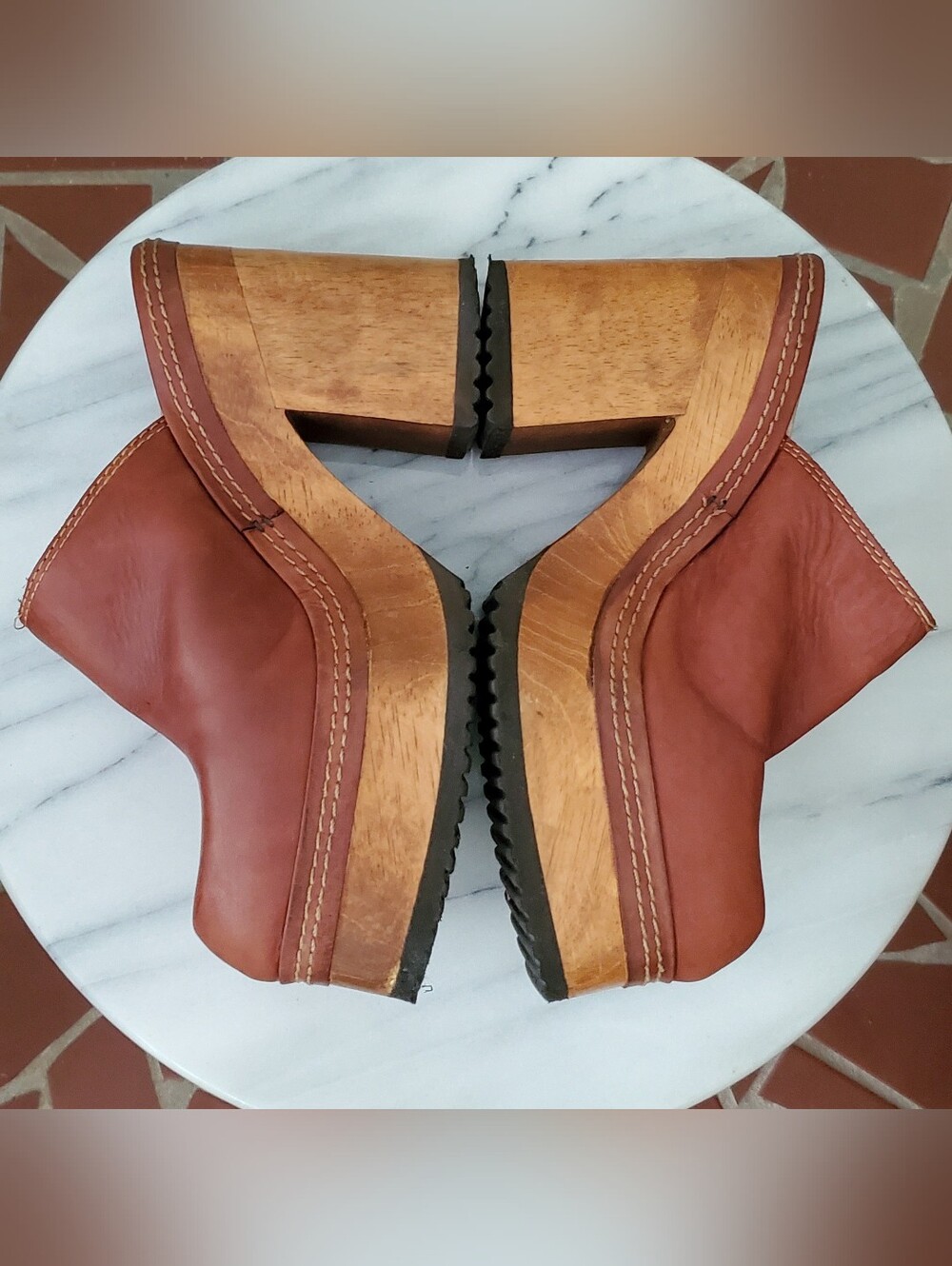 Vintage Candie's Iconic Wooden Platform Leather Mule Clogs - Picture 5 of 13